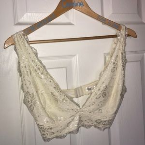 Cream Deep V Laced Bralette from Urban Outfitters